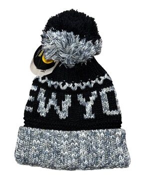 Robin Ruth New York Pom Beanie Black Gray White OSFM (NWT)